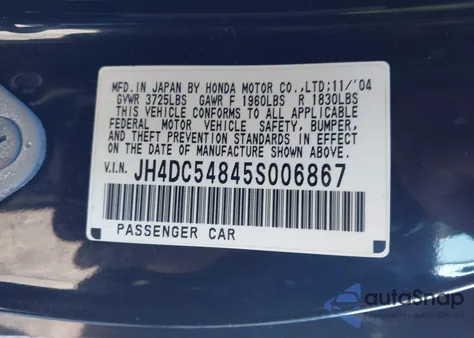 2005 Acura Rsx from USA, damaged, VIN JH4DC54845S006867